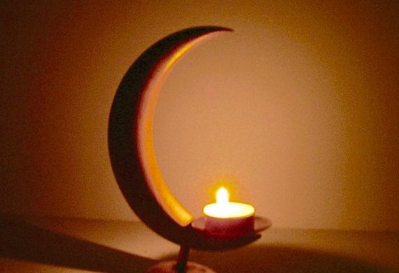 tealight in new moon candle holder
