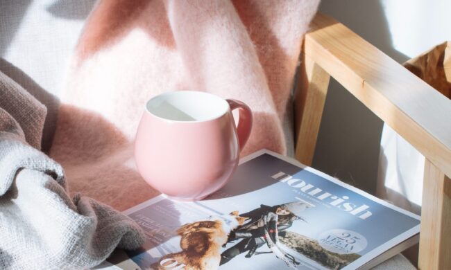Tea on tray on bed